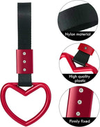 2 Pieces Rings Heart Shaped Car Handle Straps Drift Charm Rear Bumper Warning Ring Decor Subway Bus Broken Heart Handle for Car Interior (Red)
