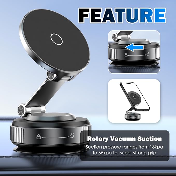 Magnetic Phone Holder for Car,360° Adjustable Car Phone Mount with Vacuum Suction Cups Compatible with iPhone 16/15/14/13/12,Cars Phones Holder Mount for Dashboards