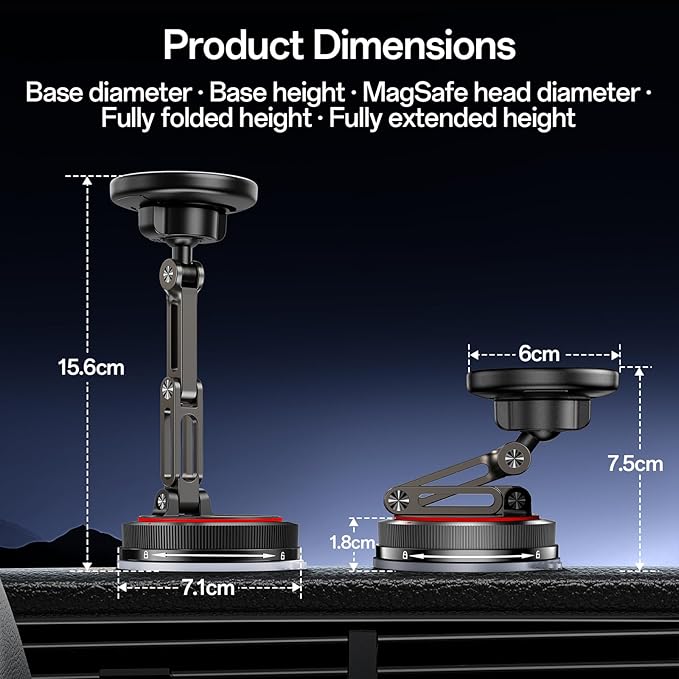 for MagSafe Car Mount [3-Axis] Nano Adhesive Gel + Strong Suction Cup Magnetic Phone Holder for Dashboard & Windshield, 360° Adjustable for iPhone 17 16 15 14 13 12, Samsung, Matte Black