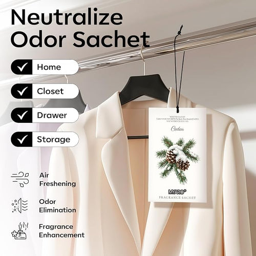 12 Pack Cedarwood Scented Sachets for Drawer, Closet & Small Spaces Air Freshener Bags, Odor Eliminator for Car, Shoes, Gym Bag Home Fragrance Gift Set