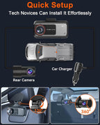 Truck Dash Cam Easy-Steup: Dual Camera 4K Front and 2K Rear with Night Vision GPS WiFi Clear Captures Pickup Trucks License Plates - 72H Parking Monitoring for Daily Commute