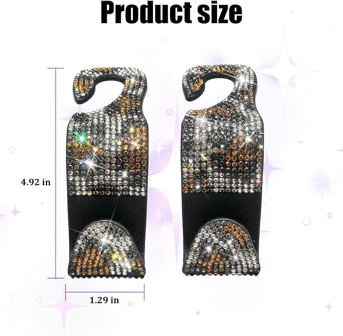 Bling Car Seat Headrest Hooks, 2PCS Leopard Print Backseat Storage Hanger Hooks for Women, Automotive Interior Rear Headrest Decoration Organizers, Universal for Vehicles (Coffee)