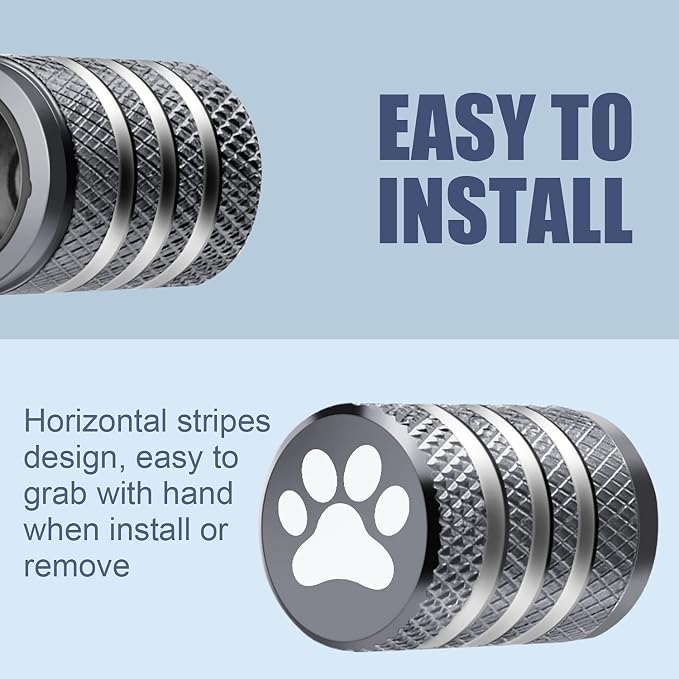 Tire Valve Stem Caps Cover - (12 Pack) Tire Air Caps Metal with Plastic Liner Corrosion Resistant Leak-Proof Dog Paw Print for Car Truck Motorcycle Bike Grey