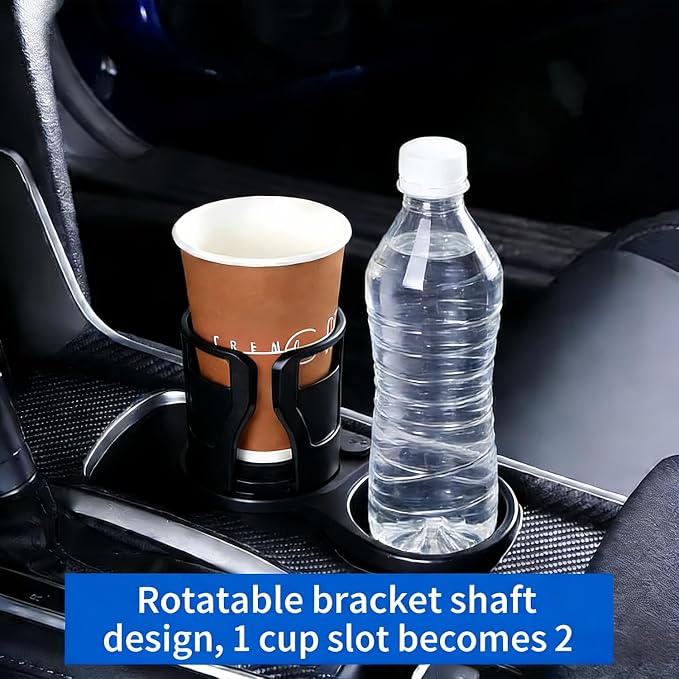Car Cup Holder Expander, 2-in-1 Adjustable Cup Holder Adapter for Car, Fits Large Drinks, French Fries Box, Popcorn Bucket, 360° Rotatable Base, Black
