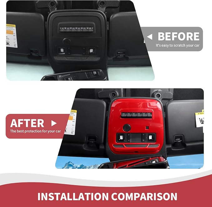 for Bronco Front Reading Light Panel Trim Cover Compatible with 2021-2025 Ford Bronco Interior Accessories 2-Door 4-Door, Red (with AUX Switches)