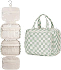 Hanging Toiletry Bag for Women Travel Checkered Makeup Bag Organizer Toiletries Bag for Travel Size Essentials, Accessories, Brushes, Cosmetics (Green Checkerboard (Medium))
