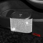 Bling Car Trash Can with Lid, Crystal Rhinestones Leakproof Auto Garbage Hanging Container Bin, Multipurpose Diamond Dustbin Storage Organizer, Universal Vehicle Accessories (White)