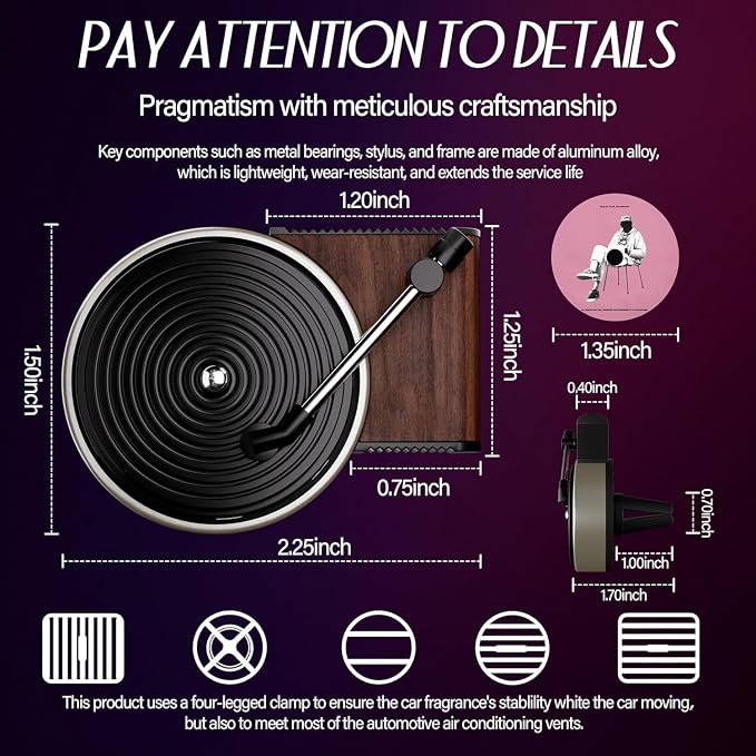 Car Air Freshener Record Player, Pop Singer Album Covers for Fans Gift, Car Vent Clip Air Diffuser with 12pcs Refill Pads Aromatherapy Tablets, Music Lovers Gifts