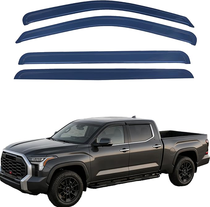 Tape On Window Visors for 2022-2026 Toyota Tundra CrewMax Cab Full-Size | Rain Sun Wind Guards Shade Deflectors,Shatterproof Wind Vent Deflector,Weatherproof,Truck Accessories with Thicker-4PC