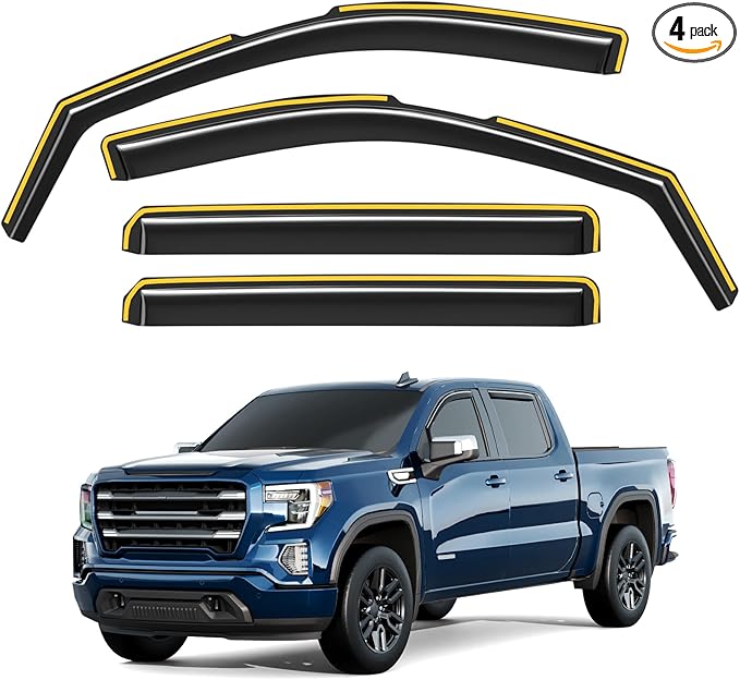 in-Channel Window Rain Guards Fit for Chevy Silverado/GMC Sierra 2500HD/3500HD 2020-2026 Crew Cab, Extra Durable Window Deflectors Vent Visors Truck Vent Shades Exterior Car Accessories