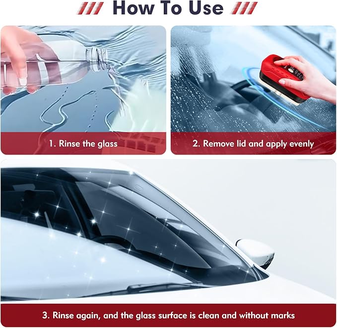 Automotive Oil Film Cleaning Brush, Car Glass Oil Film Cleaner, Anti-Rain Fog Car Glass Cleaner, Car Windshield Cleaner for Improved Clarity and Visibility (1, Red)