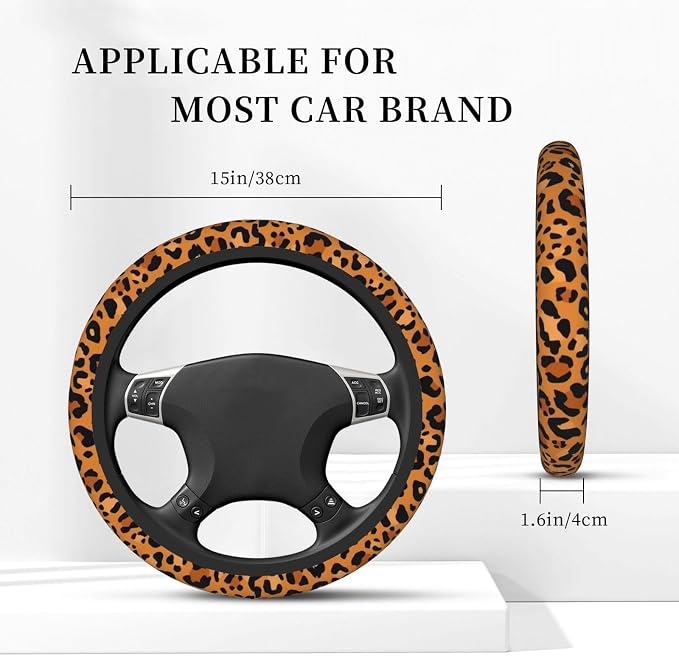 Animal Leopard Print Cheetah Steering Wheel Cover, Non-Slip Breathable Neoprene Steering Wheel Covers, Women Car Accessories Universal 15 Inch Fit Auto, Suvs, Truck
