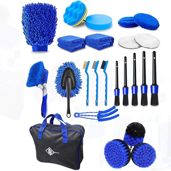 27Pcs Car Detailing Kit, Car Detailing Brush Set, Car Wash Cleaning Kit, Car Detailing Brushes, Professional Car Care Kit for Interior Exterior Wheels, Blue