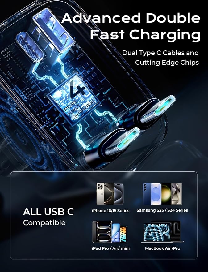 Retractable Car Charger, Duanl C Retractable Car Chagrer 84W Car Charger USB C Fast Charger Adapter, Car Accessories for Men Women, for iPhone 17 16 15 14 13 12 Pro Max, Grey