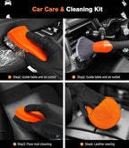 7PCS Car Interior Detailing Kit, Horse Hair Leather Brush for Car Seat, Carpet Brush, Soft Car Detailing Brush, Microfiber Towels & 2 Wax Applicator Pads, Car Interior Care Kit, Orange