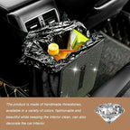 Car Trash Can, Bling Rhinestone Crystal Waterproof Hanging Garbage Bag for Car Interior, Oxford Leakproof Foldable Waste Organizer Trash Bin Universal for Most Vehicles (AB)