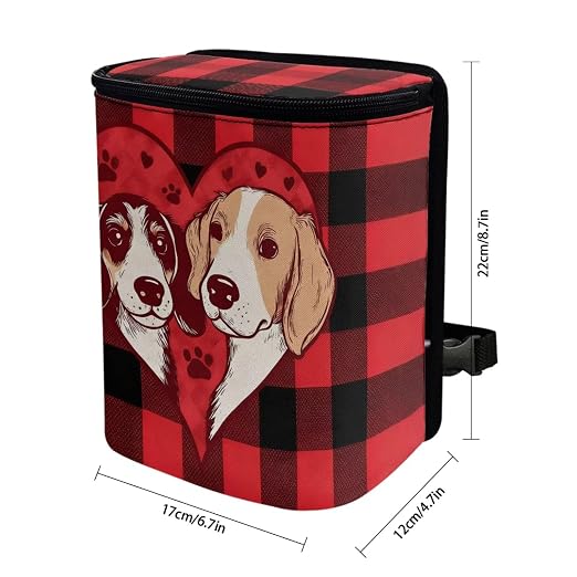 Dog Paw Scottish Tartan Print Car Trash Can with Lid, Leak Proof Auto Trash Bag Hanging Vehicle Garbage Can Multipurpose Storage Container for Back Seat Road Trip