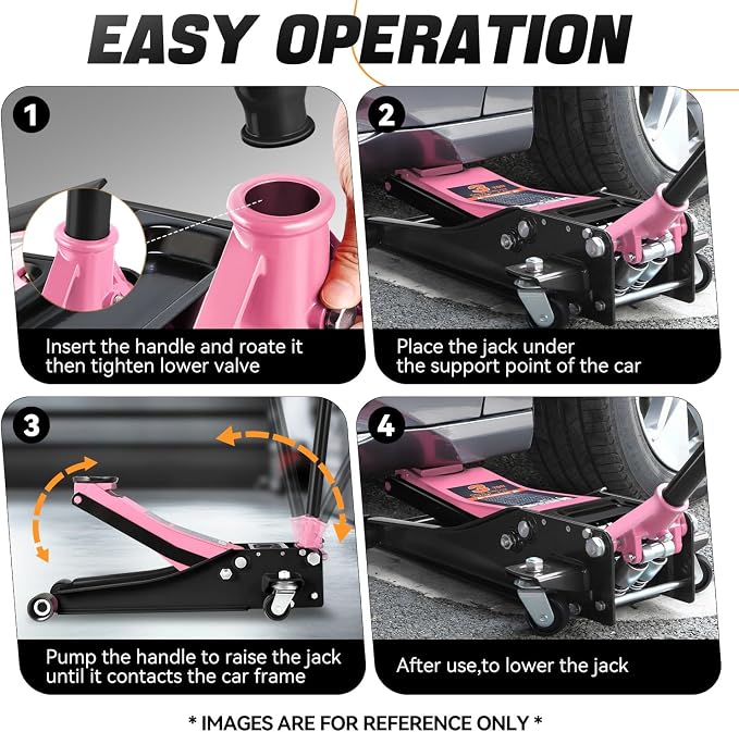 3 Ton Low Profile Floor Jack, Heavy Duty Steel Hydraulic Car Jack with Dual Pistons Quick Lift Pump, Hydraulic Racing Floor Jack, Lifting Range 3" to 20", Pink