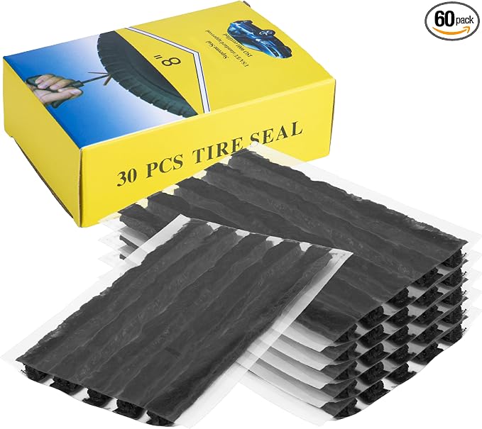 Sixzoo 60 PCS Tire Plugs Heavy Duty, 4" X 0.24" Tire Repair Plugs, Rubber Tires Plug, Tires Repair Strings for Tubeless Puncture Car, RV, SUV, ATV, Motorcycle, Truck,Tractor (Black)