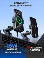 Wireless Car Charger, 15W Auto Clamping Car Charger Dash Windshield Air Vent Phone Holder Compatible with iPhone 16 15 14/13/13 Pro/12 pro/12/11/X/8, Samsung S24/S23/S22, Blue