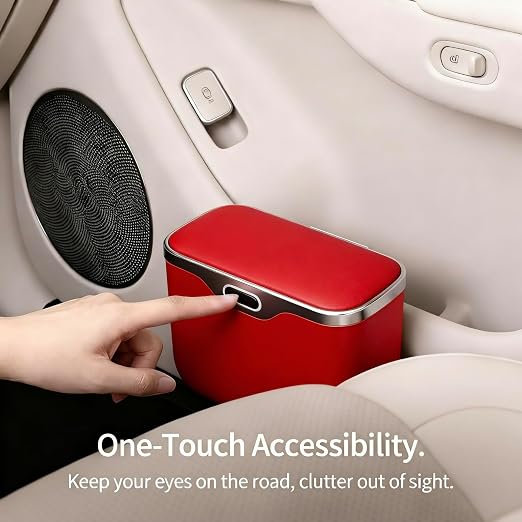 Car Trash Can with Lid - Leakproof Mini Garbage Bin for Door or Seatback,Premium ABS Auto Organizer,Space-Saving Car Garbage Can for Commuters,Families and Pet Owners,Fit for SUV,Sedan,Truck (Red)