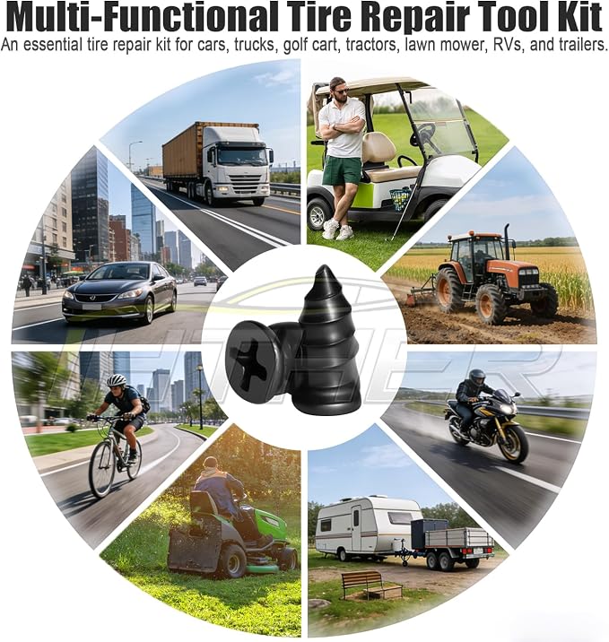 40 PCS Tire Plugs Screw Type with 2 Tubes of Tire Sealant Glue, Reliable Screw in Tire Repair Plugs with a Screwdriver, Quick Tool Tire Plugs, Screw Tire Plug Kit for Car Motorcycles Trucks Tractors