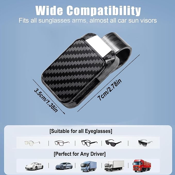 2 Pack Sunglasses Holder for Car, One-Handed-Operation Visor Sunglass Holder Clip, Easy Access Storage for Driving,Universal Fits (Carbon Fiber Finish)