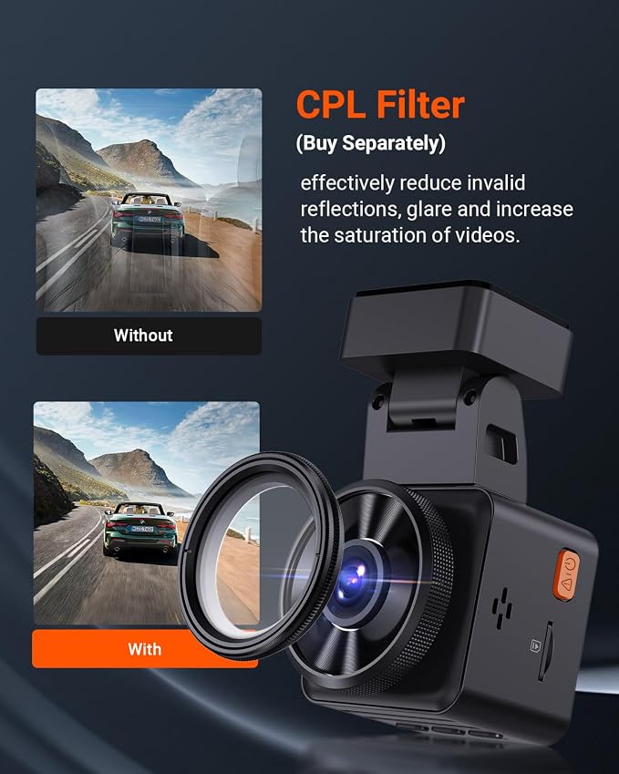 E1 Lite 1080P Dash Cam, Mini Car Camera with Night Vision, 60fps Dash Cam with GPS and Speed, Wi-Fi APP Control, Loop Recording, Voice Control, 24H Parking Mode, Support 512GB