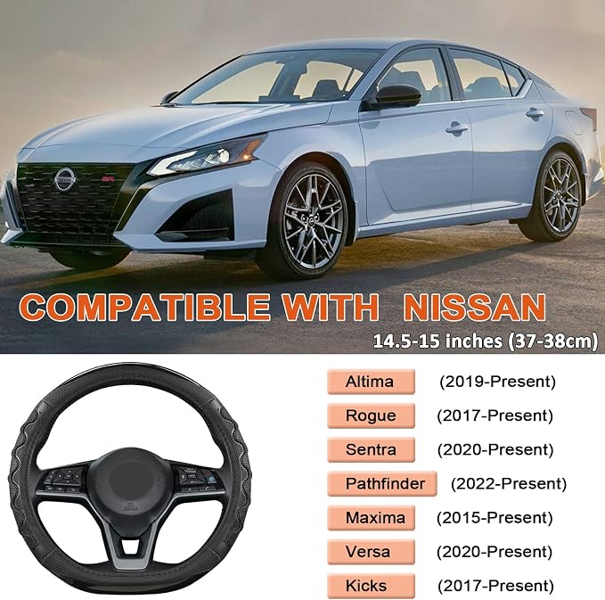 Steering Wheel Cover for Nissan Altima Rogue - Car Steering Wheel Cover for Nissan D Shape(Black-D-Shaped)