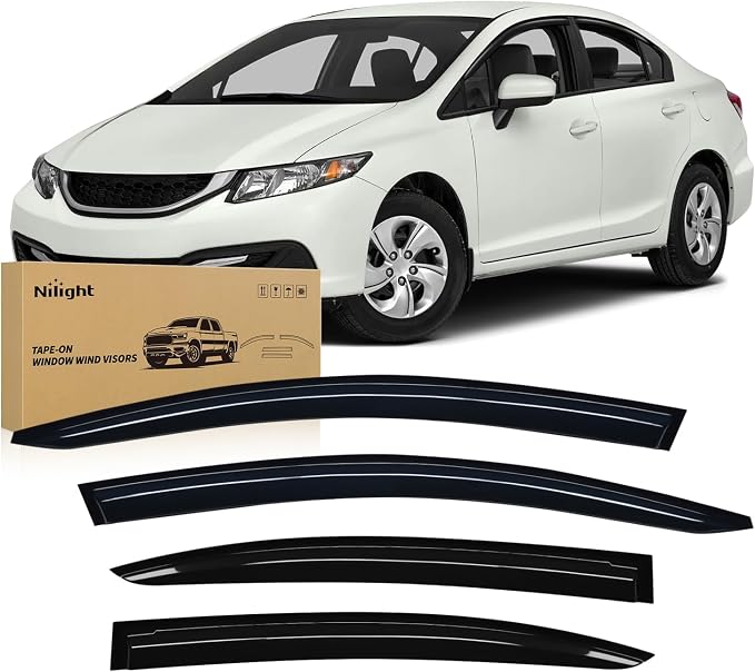 Window Rain Guards for Honda Civic 2012 2013 2014 2015, Window Wind Deflectors Vent Visors, Tape on-4PCS