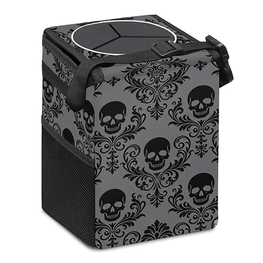 Gothic Skull Car Trash Can, Waterproof Portable Mini Garbage Bin, Lightweight No-Install Waste Basket for Car Office Home, Cute Multifunctional Car Interior Accessory