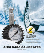 Tire Pressure Gauge - (0-60 PSI) Heavy Duty, Certified ANSI Accurate with Large 2 Inch Easy to Read Glow Dial, Low - High Air Pressure Gauge. Tire Gauge for Car and Trucks Tires by