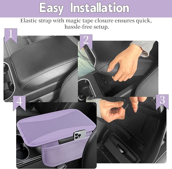 6 PCS Nappa Microfiber Leather Purple Steering Wheel Cover Set, Breathable Fabric Steering Wheel Cover 14.5-15inch Universal, Car Center Console Cover, Seat Belt Cushion, Cup Holder Coaster