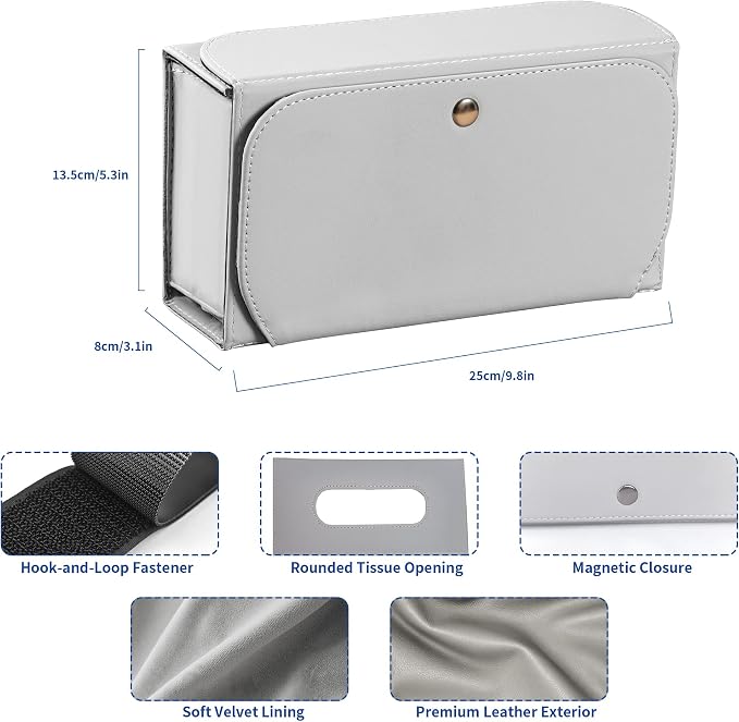 Car Tissue Holder Leather PU Tissues Box Cover for Sun Visor Extra Large Rectangle Napkin Holder Fits for Various Tissue Sizes Soft Tissues Storage & Organization
