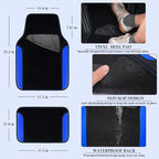 Faux Leather Steering Wheel Cover and Waterproof Car Floor Mats,Universal Car Combo Fit for 95% Sedan,SUV,Cars,14.5-15inch Sporty Anti-Slip Safety Comfortable Design(Black＆Bule)