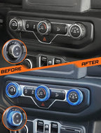 HVAC Climate Control Panel Knob Trim Kits & Light Control Switch Cover, Air Conditioner Knob Aluminum Alloy Ring for 2018-2024 Jeep Wrangler JL JLU & Gladiator JT, Interior Accessories, Blue