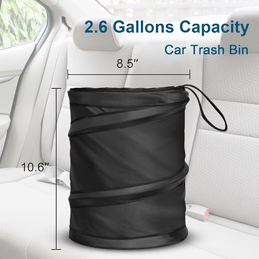 Car Trash Can, 2 Packs 2.6 Gallons Collapsible Car Garbage Can | Pop-Up Trash Can for Car Front Back Seat, Portable Car Trash Bag Hanging for Vehicle SUV Rv Truck Accessories Interior, Black
