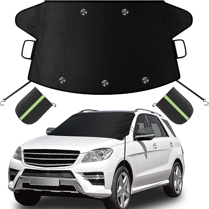 Windshield Cover for Ice and Snow, Windshield Snow Cover, Performance Brake Kits with Side Mirrors Cover, Fits Most Cars, Trucks, Vans, SUVs and More 87 x 56 inches, Black