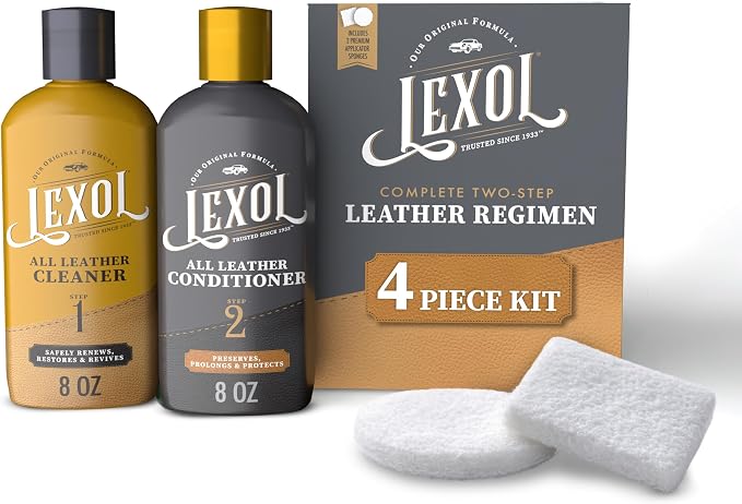 Leather Cleaner and Conditioner Kit by for Furniture Car Interiors Shoes Handbags, leather cleaner and conditioner two-step system with 2 sponges, 8 oz each