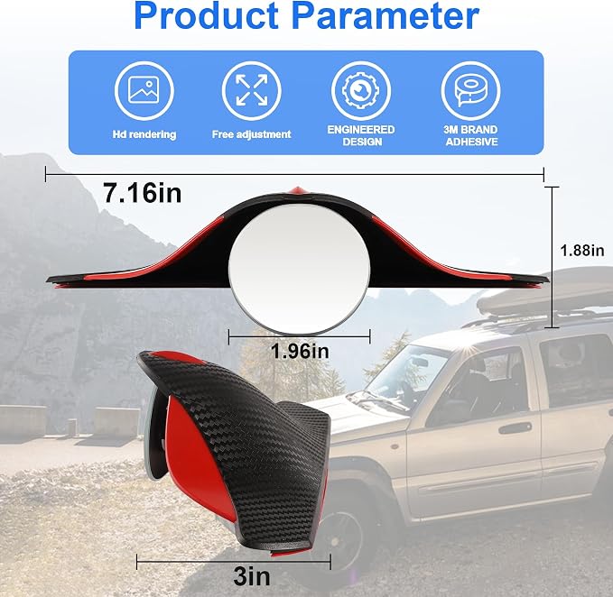 Car Blind Spot Mirror with Side Mirror Rain Guard 2 Pack, Carbon Fiber 2-in-1 Rear View Rain Mirror Covers, 360 Drgree Adjustable Convex Mirror, Automotive Exterior Accessories