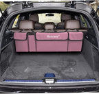 Car Trunk Organizer, Backseat Hanging Storage with 4 Large Pockets, Collapsible Cargo Bag with Adjustable Straps Frees Trunk Floor, Sturdy Space Saving Expert for SUV, Truck, Van (Pink)