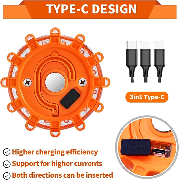 Led Road Flares 4 Pack LED Flares Emergency Kit Recharge LED Flares Light with Magnetic Roadside Safety Disc Flares Kit with Breaker Whistle for Vehicle