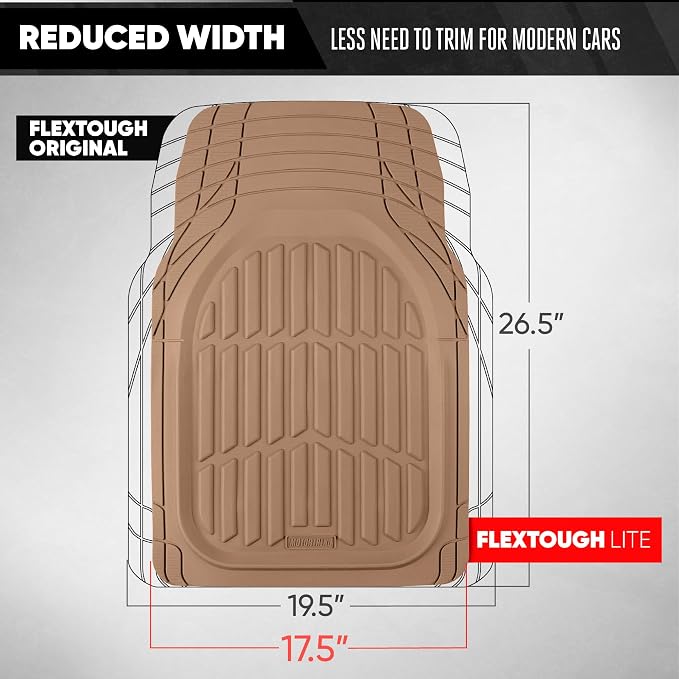 FlexTough LITE Rubber Car Mats Full Set - All Weather Floor Mats for Trucks, Cars & SUVs - Automotive Waterproof Beige Car Floor Mats for Cars Interior Accessories Universal Trim-to-Fit