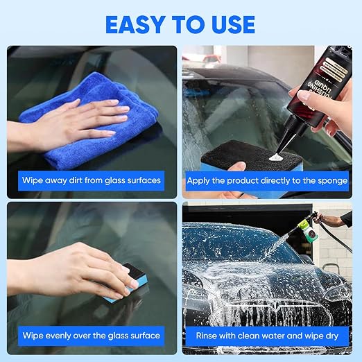 2025 New Glass Polishing Liquid with Sponge - Windshield Anti Fog Hydrophobic Coating Spray, Scratch Remover for Car Windows, Mirrors, Oil Film & Glass Surfaces (1)