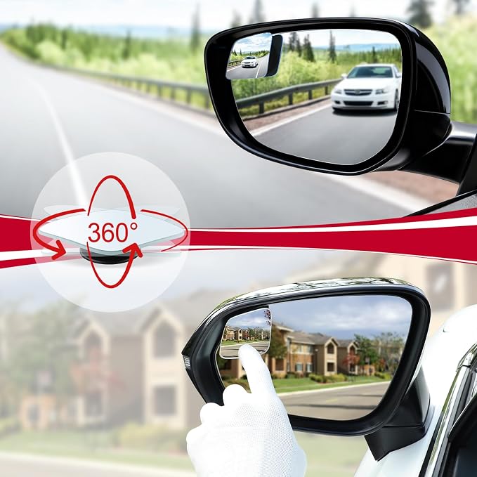Blind Spot Mirror，Rhombus Shaped HD Glass Frameless Convex Rear View Mirror with wide angle Adjustable Stick for Cars SUV and Trucks, Pack of 2