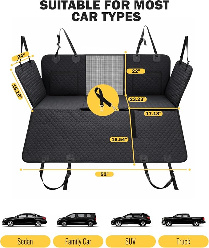Dog Seat Cover for Back Seat, PU Dog Car Seat Cover Holds 420 lbs, Material Waterproof, Anti Scratch, Easy to Use and Clean, Hard Bottom Back Seat Extender for Dogs, Comfortable Car, SUV, Truck