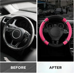 Road Comfort Leather Steering Wheel Cover – Premium Anti-Slip Car Steering Wheel Grip Cover – Universal Fit for 14.5”–15” Cars, Trucks & SUVs - Hotpink
