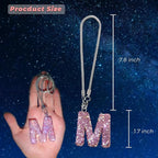 Bling Pink Car Accessories for Women Letter Charm, Rainbow Color Rear View Mirror Cute Crystal Pendant Car Decorations, Lucky Gifts Girly Diamond Rhinestone Charm Letter M