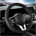 Car Steering Wheel Cover, 15 Inch Carbon Fiber Leather Stitching Color Steering Wheel Protector, Anti-Slip Elastic Breathable Steering Wheel Cover Stylish Decor for Most Cars (Black, AD)