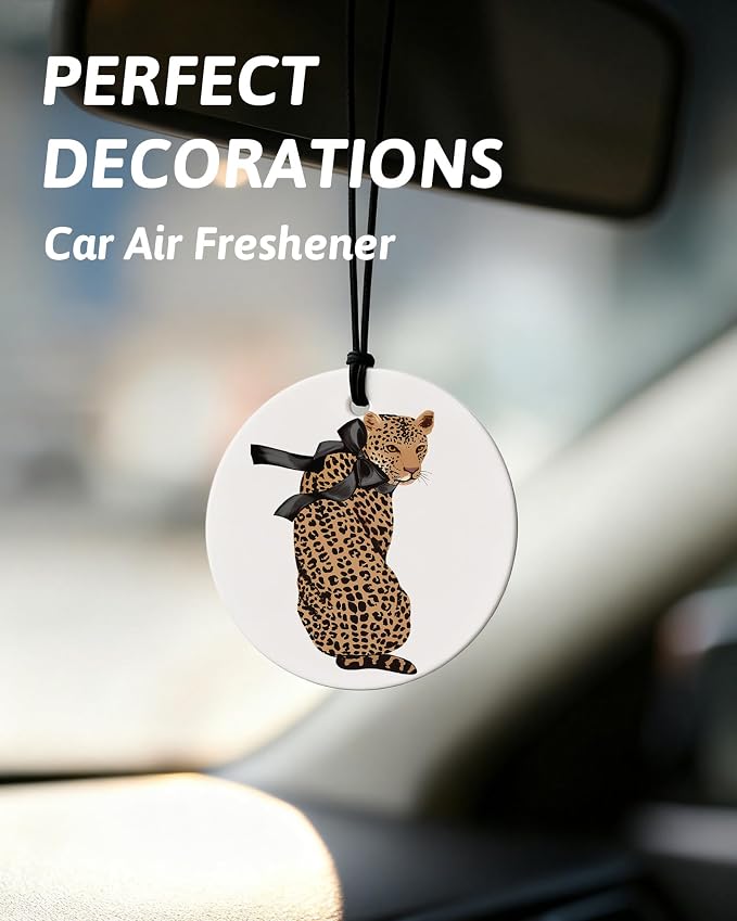 Funky Leopard Orange Car Air Freshener 4 Pcs, Coquette Cheetah Print Star 8 Ball Round Hanging Air Freshener for Cars Closet Drawer Books, Girly Y2k Car Accessories Mirror Decor for Women